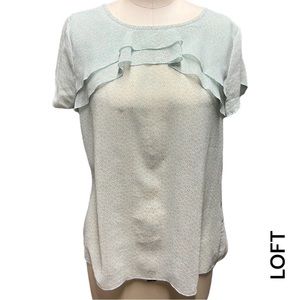 LOFT flutter sleeve ruffle mint polka dot short sleeve blouse + size MP